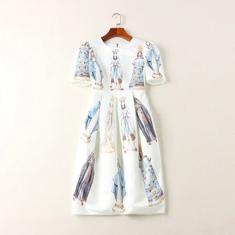 

HIGH QUALITY New Fashion 2019 Spring Designer Runway Dress Women's Short Sleeve Vintage Printed Retro Dress