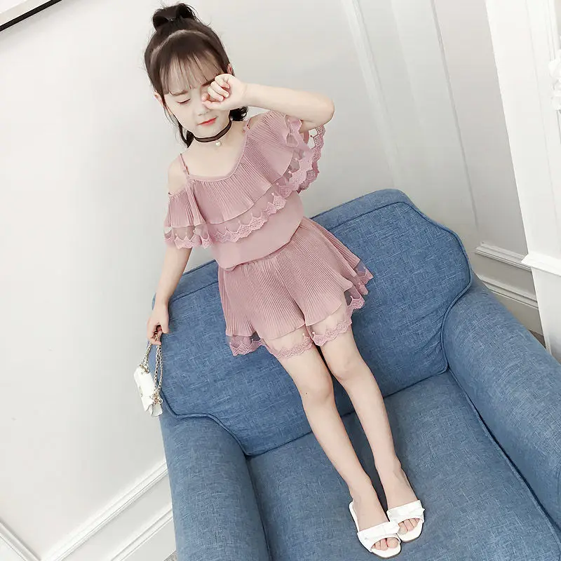 

Girls Summer Suit 2019 New Children's Halter Shirt Little Girl Style Two-piece Fashion Children's Dress Tide Girls Fall Outfits