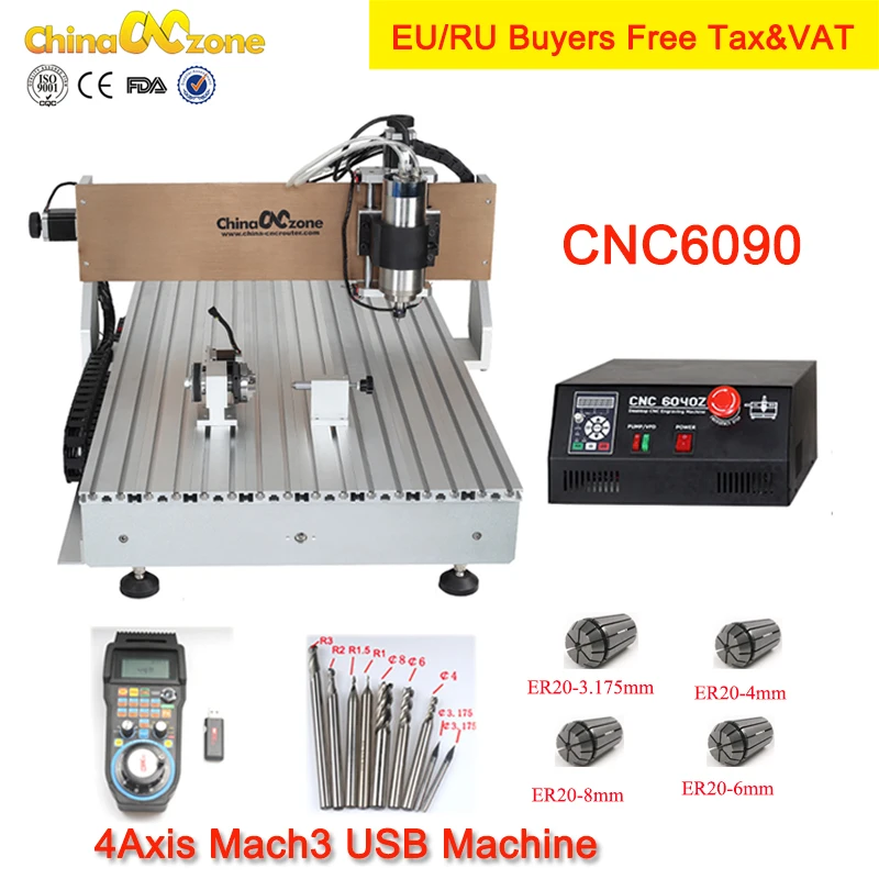 

CNC 6090 router 2.2kw 4axis Machine USB Mach3 CNC Milling Metal Carving Machine Wood Metal Aluminum Cutting Engraving Machine