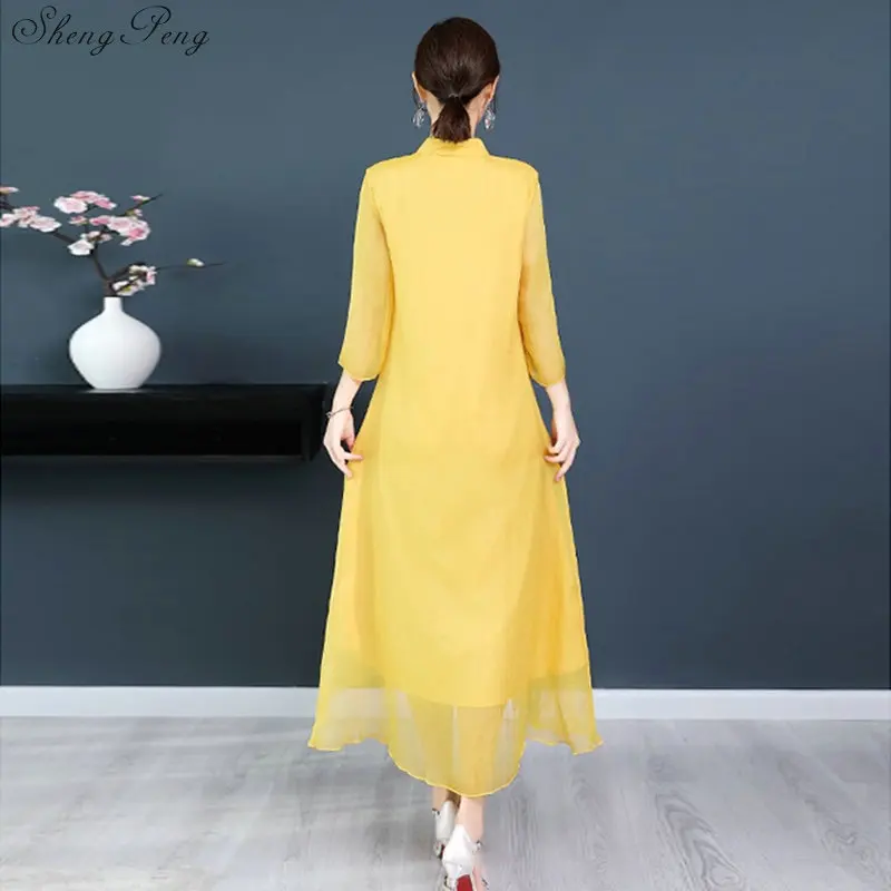 Винтаж Цветочные Qipao Китайский Восточный Элегантные платья Cheongsam Традиционный китайский Костюмы для женщины Q178