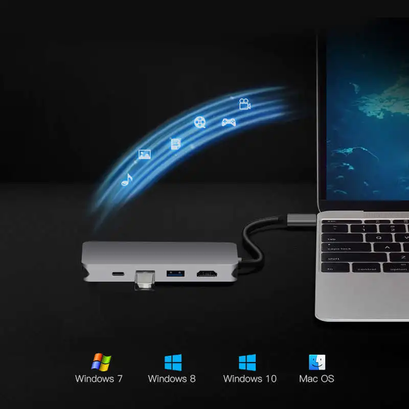 ULT-BEST 8-в-1 3Usb Порты и разъёмы Тип-C концентратор USB док-станция для Поддержка 4 K x 2 K Hdmi Rj45 LAN гигабит Sd/Tf Card Reader зарядка PD Порты и разъёмы Ad