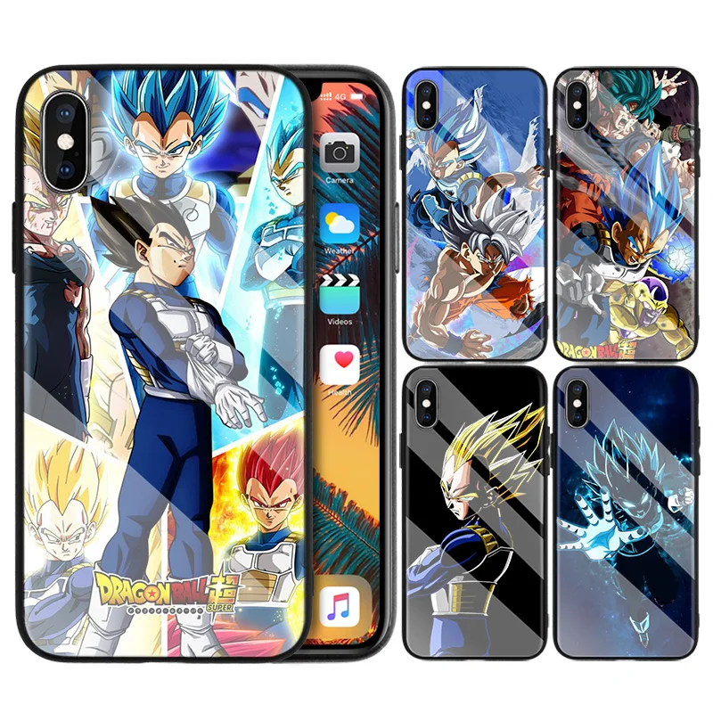 

Tempered Glass Case for iPhone 7 Phone Shell for iPhone 8 6 6S 11 11Pro X XR XS MAX Plus Dragon Ball Vegeta Manga Cartoon Case