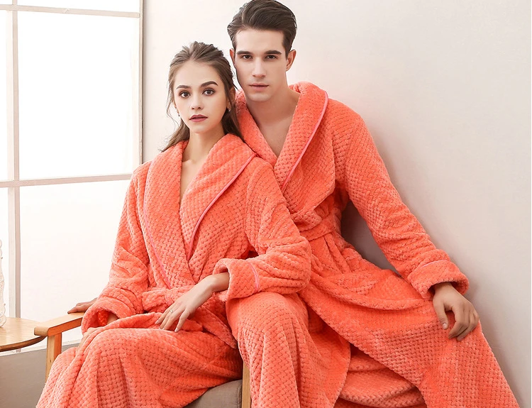 Winter Male Femlae Bathrobe Flannel Thick Robe Long Sleeve Soft Warm Bathrobe Men Women Home Wear Gown Robes Dressing Gown 4444