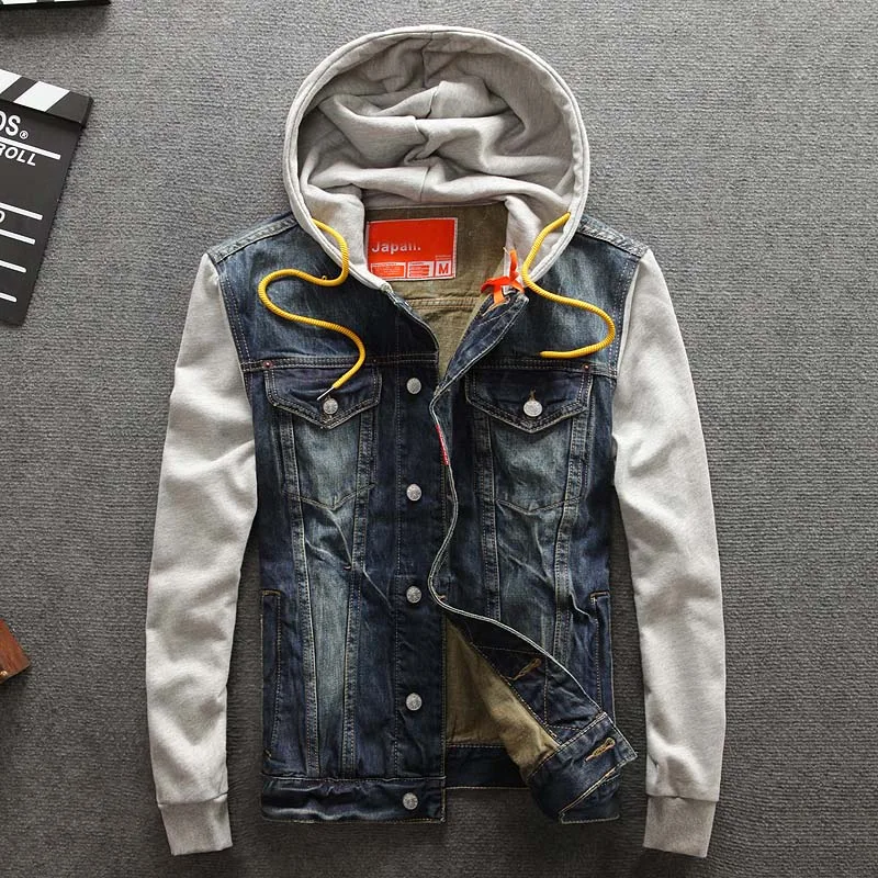 

2017 spring autumn Men Clothing Men Hooded Denim Jacket Man Outdoors Casual Jeans Jackets And Coats Outerwear Men
