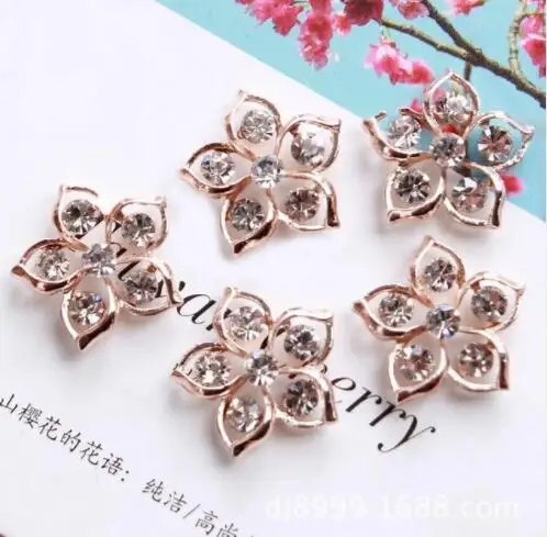 

5 Pieces DIY Craft Crystal Rhinestone Buttons Flower Star Flatback Rose Gold Button Wedding Embellishment Jewelry Craft