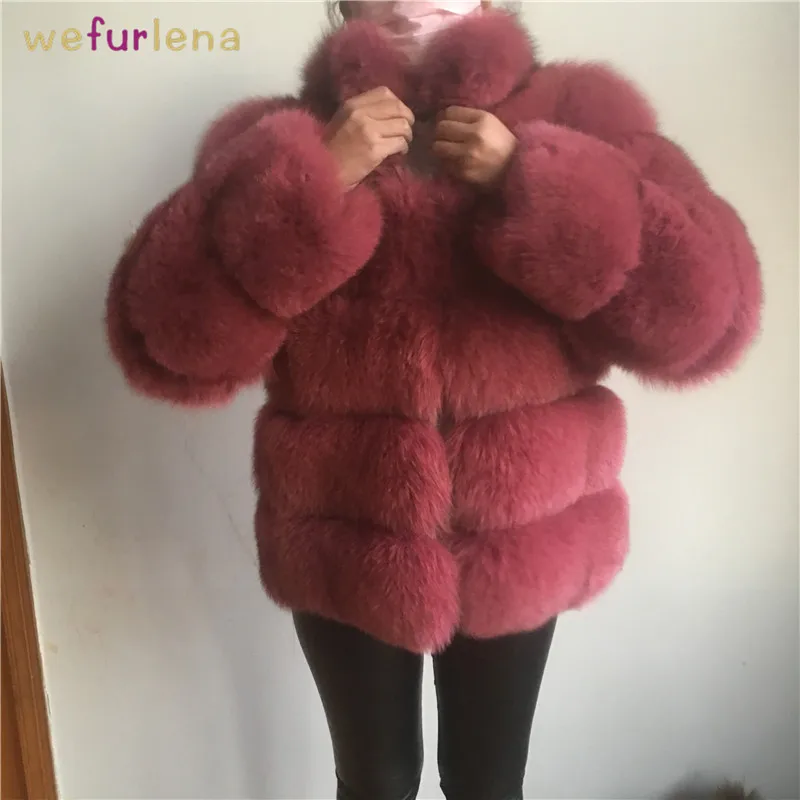 

2018 Welfurlena 60cm Wide-waisted Real Fox Fur Thick Coat Winter Warm Solid Genuine Jacket Fashion Women Natural Overcoat New