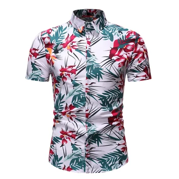 

Fashion Leaf Print Men Shirt Slim Fit Short Sleeve Floral Shirt Men Plus Size Casual Casima Masculina Brand Mens Dress Shirts