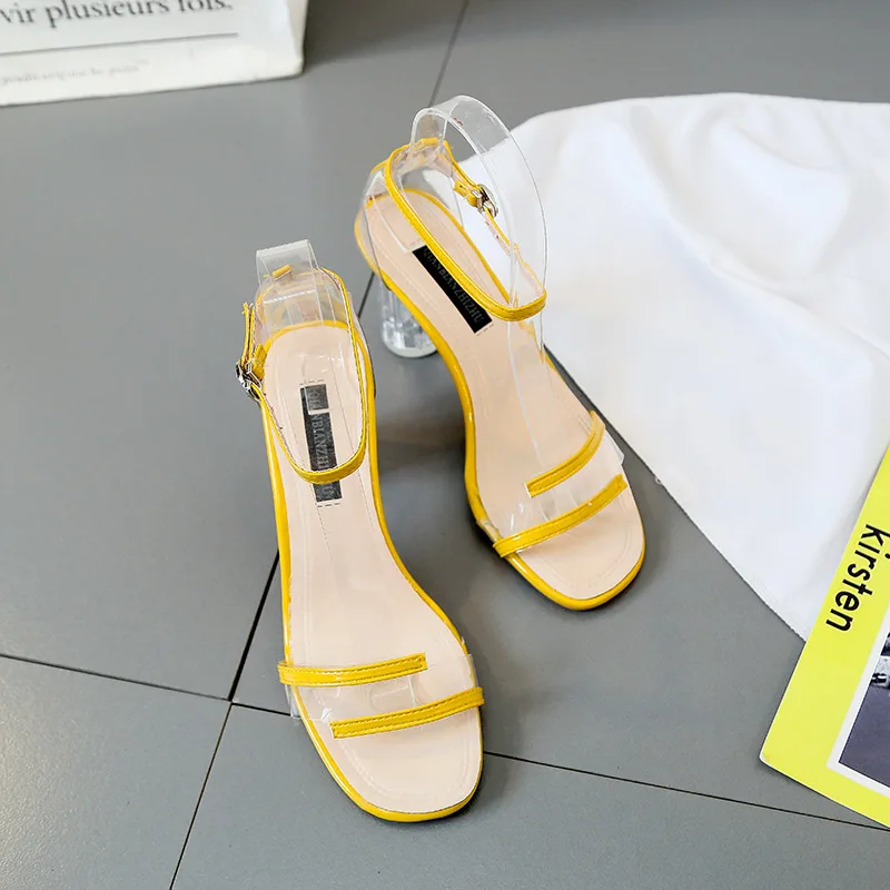 Прозрачные босоножки из пвх; женские прозрачные босоножки на высоком каблуке с открытым носком и кристаллами; шлепанцы; Туфли-лодочки; женская обувь; 7 см