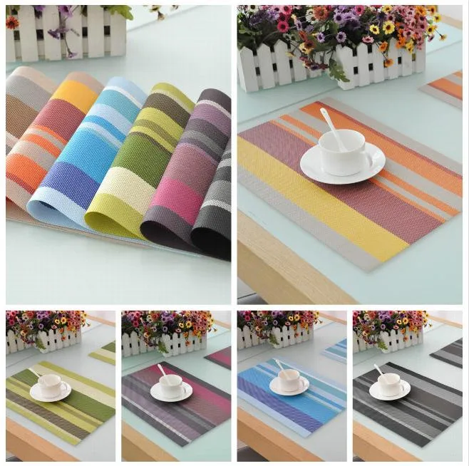 100pcs/lot Simple stripes style pvc hot placemats Dining Table Mats