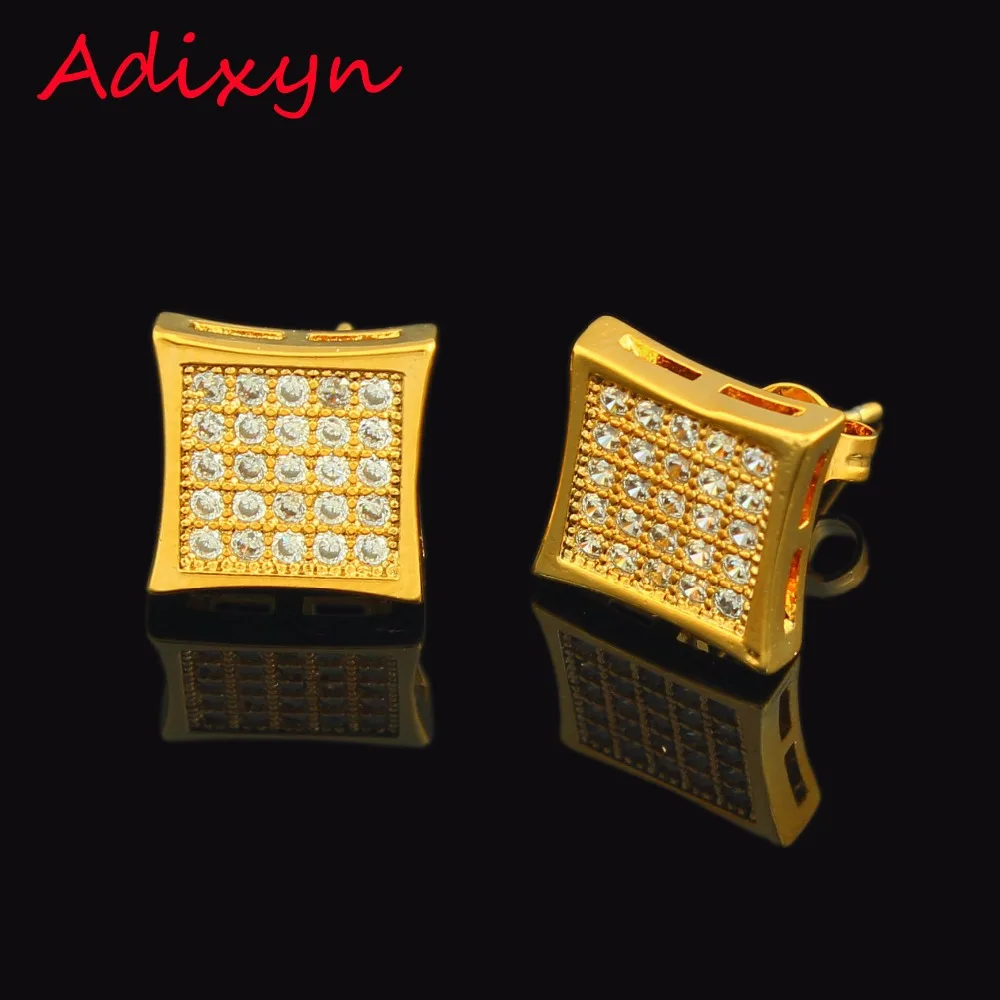 

Fashion Jewelry Square Desigh Earrings Women Girls 24K Gold Color Cubic Zirconia Stud Earring Arabic Ethiopia African Items