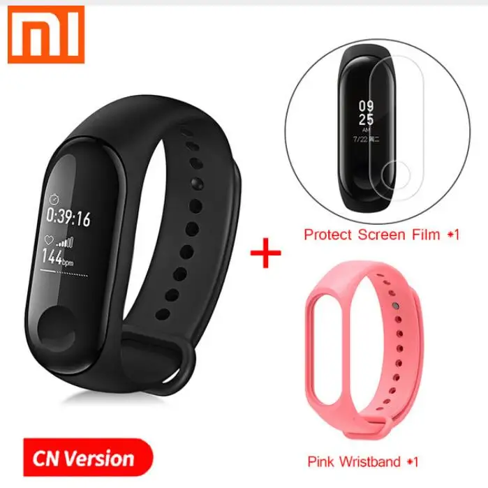 Origina Xiaomi mi Band 3 mi band 3 Smart Band 0,7" OLED сенсорный экран Водонепроницаемый Фитнес-трекер для измерения сердечного ритма mi 3 Smart Bracelet - Цвет: Add Pink Wristband