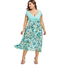 ROSE GAL Women Plus Size 5XL Tropical Floral Print V-Neck A-Line Midi Holiday Dress Casual Short Sleeves Summer Dresses Vestidos ROSE GAL Women Plus Size 5XL Tropical Floral Print V-Neck A-Line Midi Holiday Dress Casual Short Sleeves Summer Dresses Vestidos