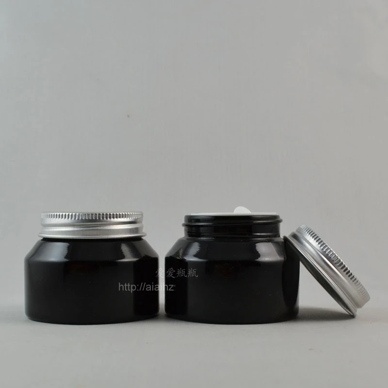 50pieces empty High quality 50g shiny black cream jar with silver lid