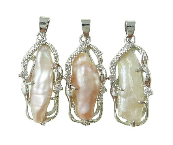 

YYW Genuine Pink White Real Natural Cultured Nugget Irregular Biwa Pearl Pendant for Women Jewelry DIY Making Pearl Pendant