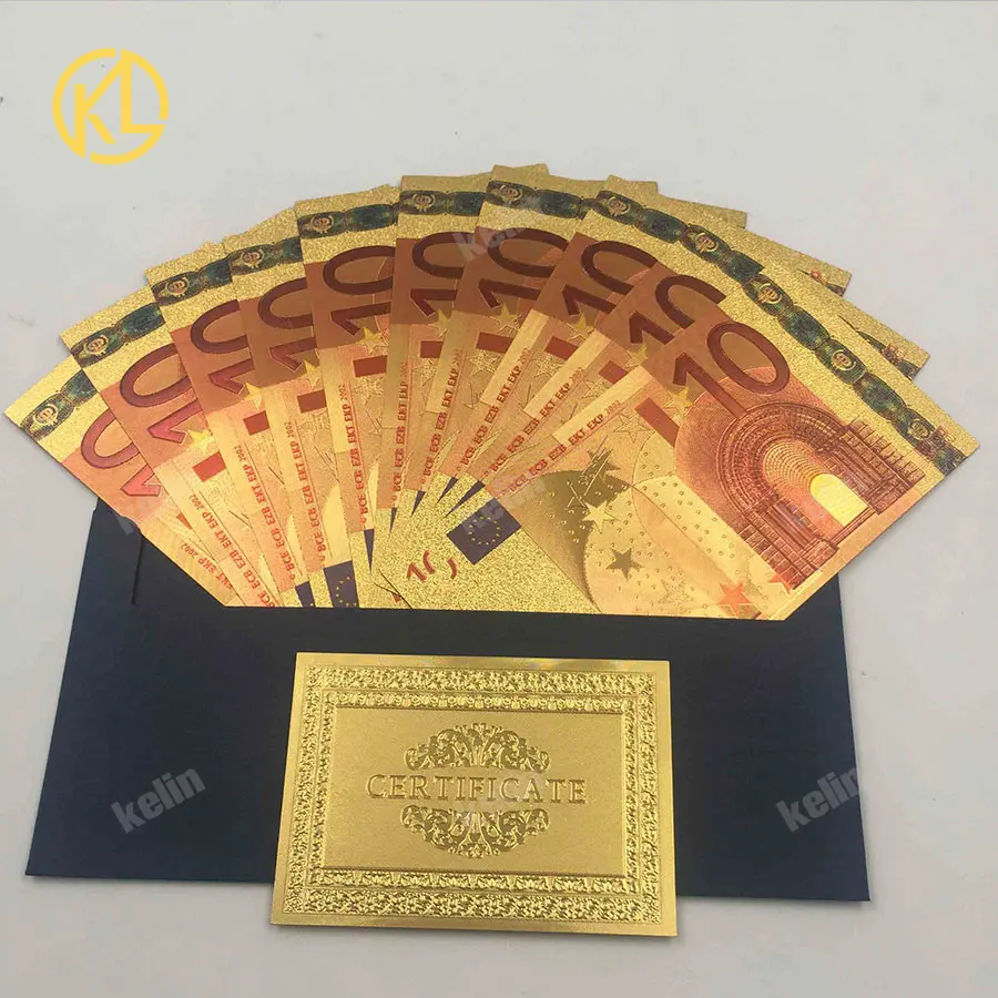 

10pcs/lot 10 euro 24k gold foil colorful design Euro Replica banknotes gold foil plated banknote Fake money for colletion