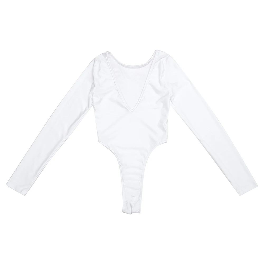 iEFiEL Women Sexy Bodysuit Long Sleeve High Cut Crotchless Thong Leotard Body String Catsuit Jumpsuit Womens Dancing Clothing bodysuits