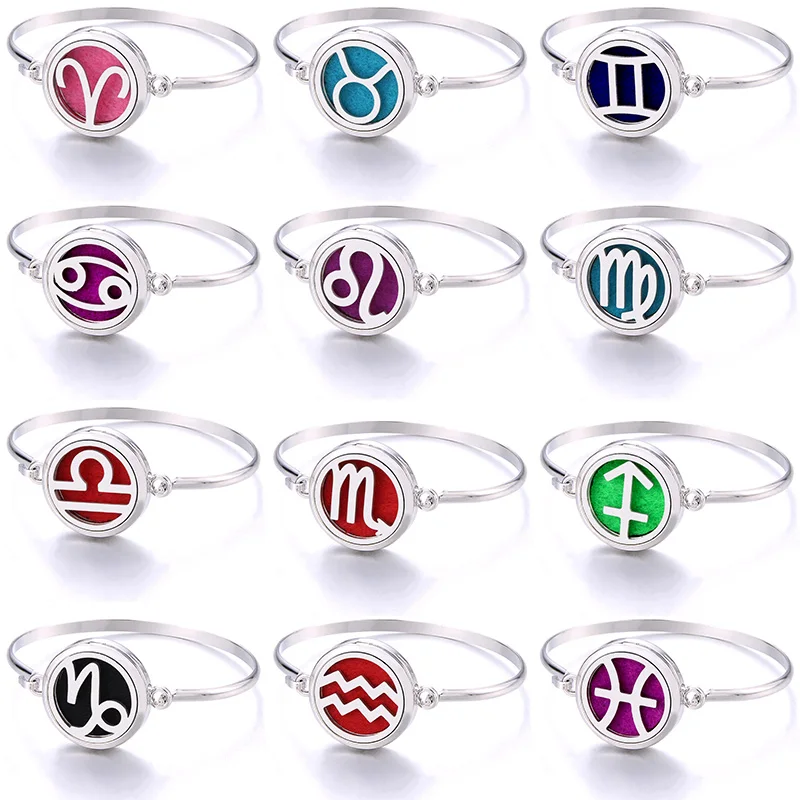 

12 constellations Locket Bracelet stainless steel Essential Oil Diffuser Perfume Aromatherapy Aromatherapy Bracelet Locket gift