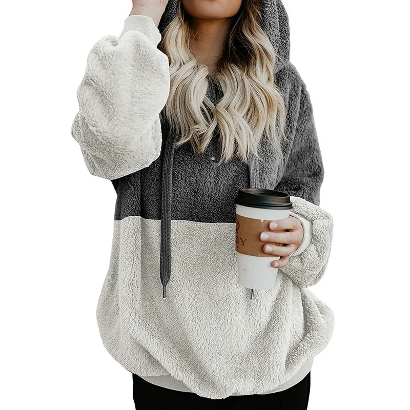 

Plus Size S-5XL Women's Sweatshirt Long Sleeve Hooded Fleece Hoodies Autumn Winter Patchwork Color Warm Zipper Hoodie Pullover