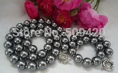 

Free Shipping Wholesale>>>10mm Black Sea Shell Pearl Necklace Bracelet set #@