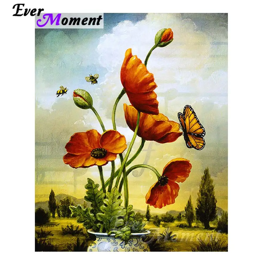 

Ever Moment Diamond Painting Yellow Flower and Butterfly Diamond Mosaic Full Square Drills Home Decoration Rhinestone ASF1143