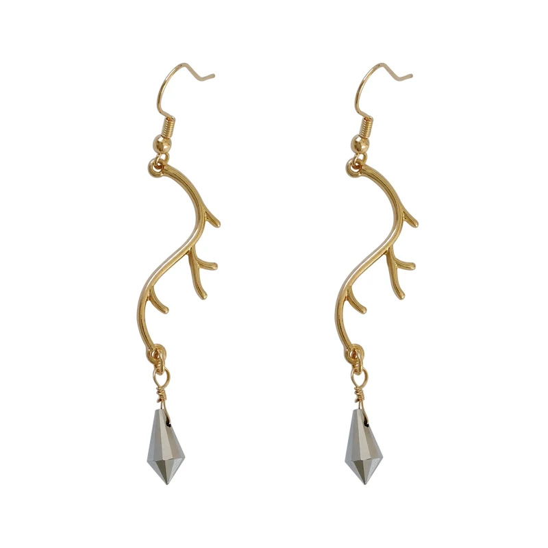 

Korean Creative Golden Tree Shape Irregular Earrings Student Crystal Pendant Women Earless Ear Jewelry Wholesale