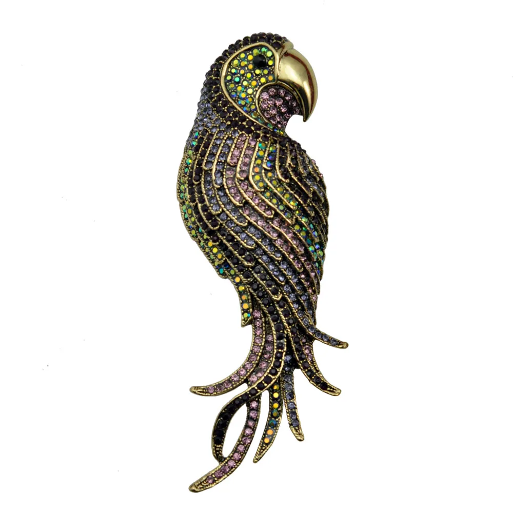 Deshow 4 цвета на выбор Потрясающие хрустальные стразы брошь попугай булавка животное модные украшения - Окраска металла: BT4552