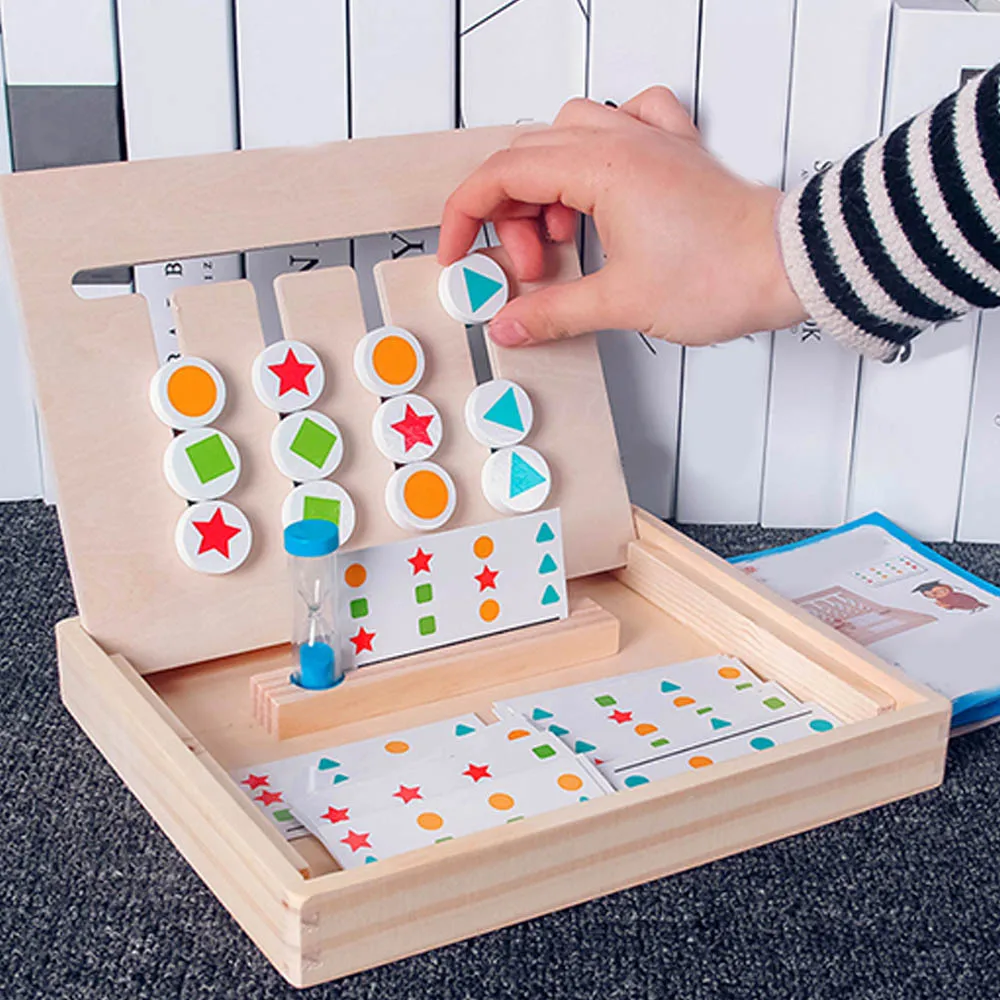 Игрушка montessori деревянная игрушка игры слайд четырех-Цвет рамки Rail раздвижные двери сарая логический пазл детские игрушки Обучающие игрушки для детского подарка