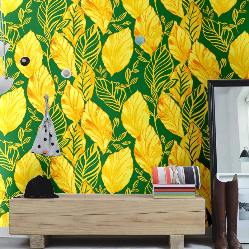 New Southeast Asia Banana  Leaf  Wallpaper  Waterproof Black  