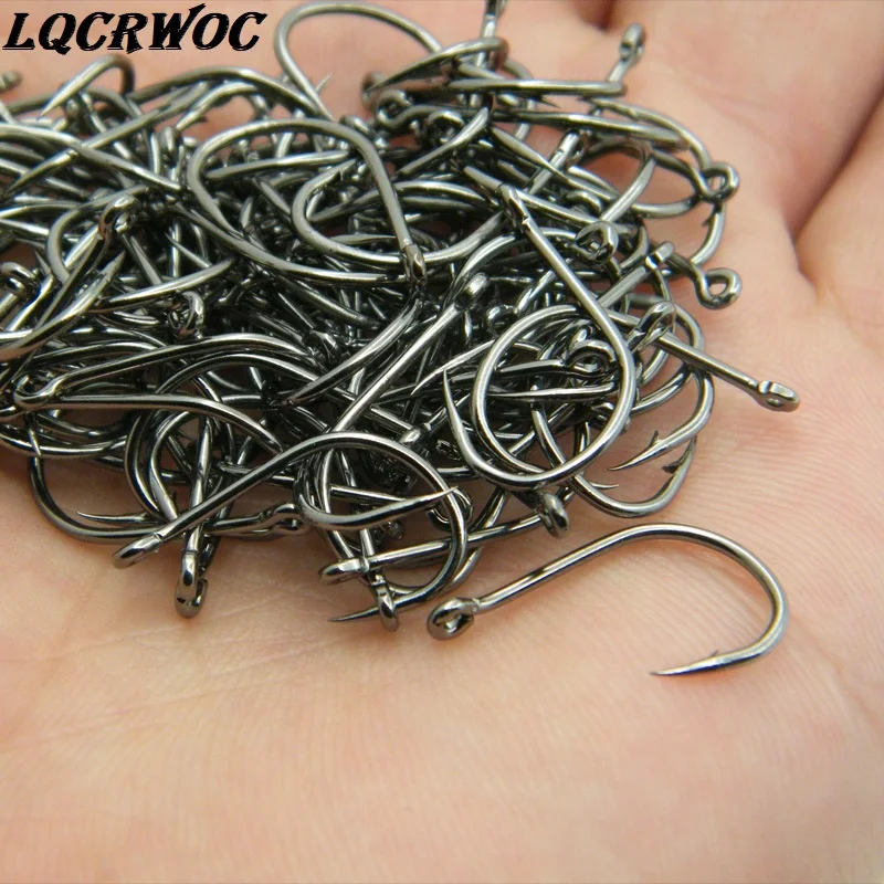 LQCRWOC 100 Pcs عالية الكربون الصلب الصيد السنانير مجموعة في يطير الخطافات تهزهز الشائكة مع حفرة ل معدات الصيد Pesca 3 #-12 #