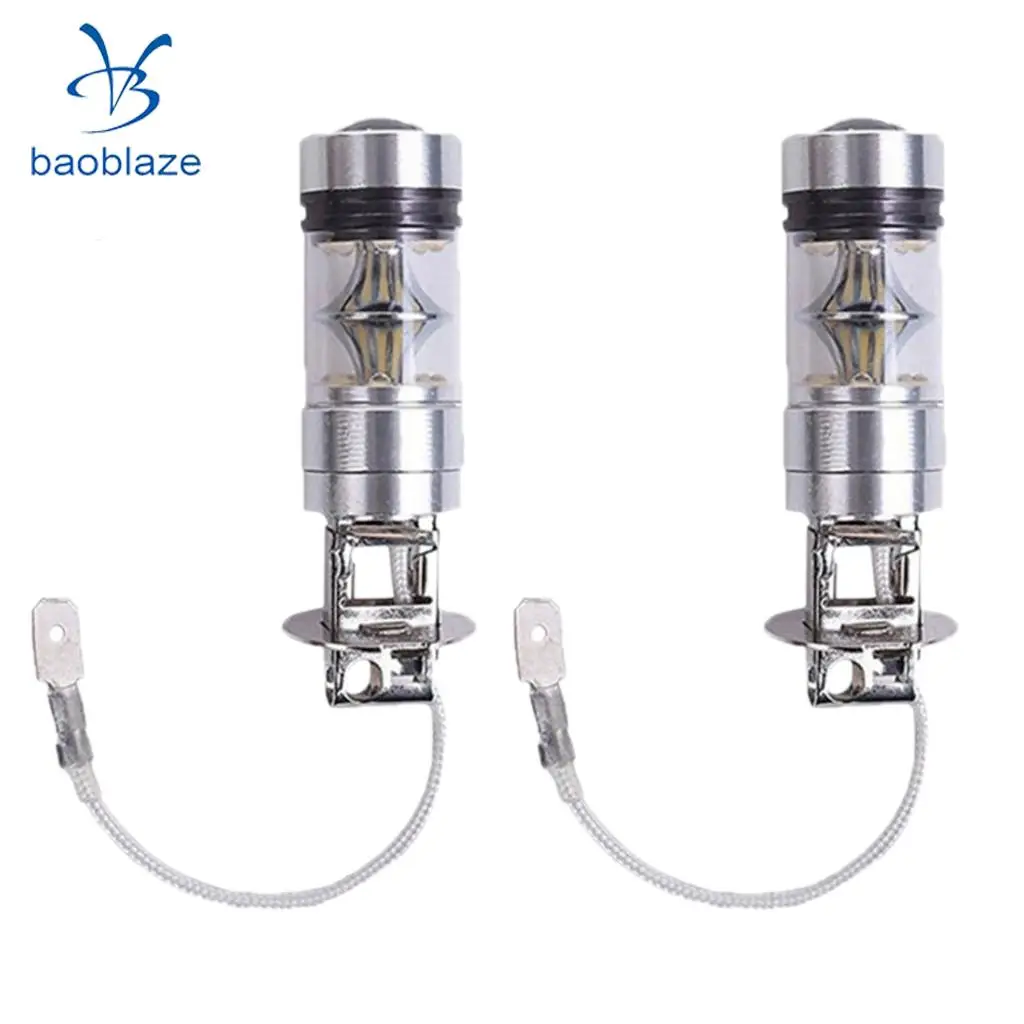2pcs H3 8000K 100W High Power LED Foglights Daytime Running Bulbs Ice Blue