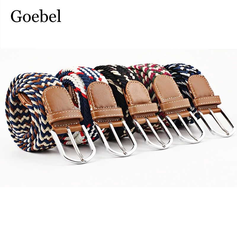 

Retro Colors Men Belt Womens Casual Knitted Belt Woman Canvas Elastic Stretch Belt Plain Webbing Belt Metal Buckle