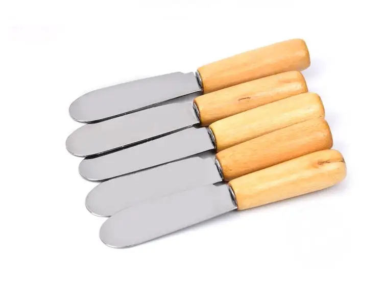 300pcs Stainless Steel Cutlery Butter Spatula Wood Butter Knife Cheese Dessert Jam Spreader Breakfast Tool SN053