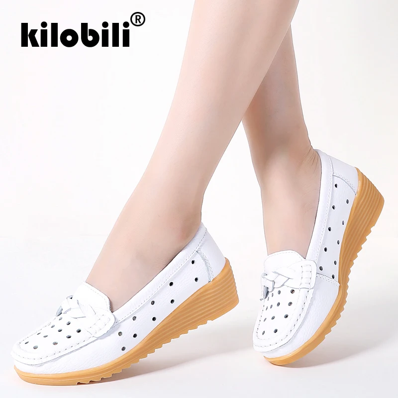 

kilobili 2019 Spring Women Genuine Leather Ballet Flats Casual Shoes Women Cut Out Slip On Flats Female Loafers Ballerina Flats