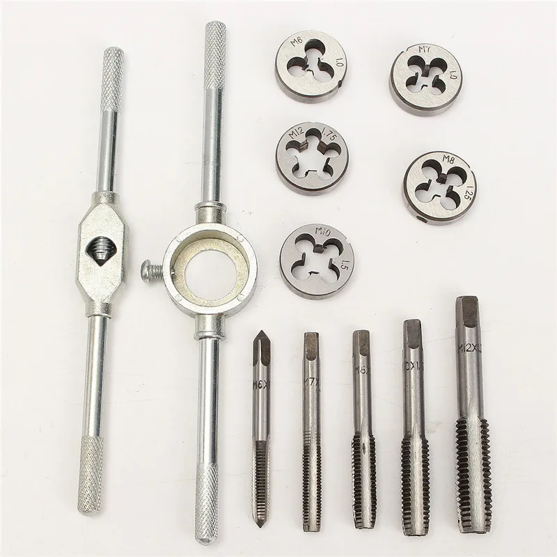 

Drillpro 12pcs Metric Wrench Set Tap Wrench and Die Set M6-M12 Nut Bolt Alloy Metal Hand Tools +Plastic Box