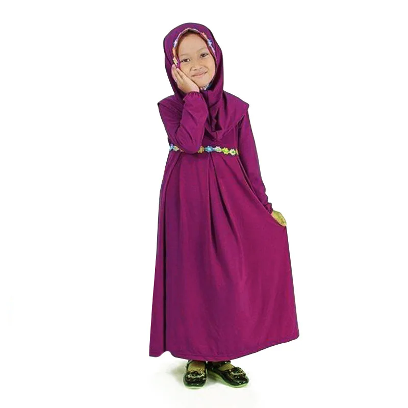 Kids Abaya Girls Dress Muslim Abaya Kaftan Dubai Green Long Sleeve Dress Hijab Robe Arabe Islamic Clothing 1-5 Years Girls Robes