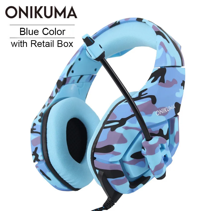 ONIKUMA K1 PS4 игровая гарнитура с микрофоном Casque камуфляж шумоподавляющие наушники для ПК сотовый телефон Xbox One ноутбук - Цвет: Blue with Retail Box