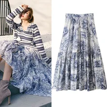 Новая женская одежда, драпированная юбка с принтом, восстанавливающая древние способы высокой талии, Джокер, тонкие длинные юбки