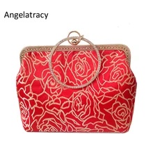 Angelatarch, клатч с красной розой, Женский вечерний клатч с цветочным принтом, женская вечерняя сумка, Женская Золотая сумочка, изысканные бриллиантовые цветы