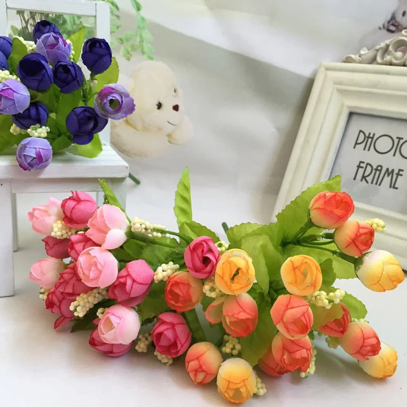 Pretty Charming Delightful 15 Buds 1 Bouquet Mini Rose Artificial Silk