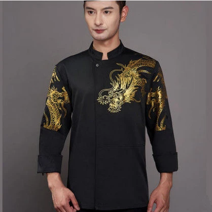 Uniforme de cocinero bordado de dragón para hombre, ropa de trabajo de manga larga de cocina/corta, de retales, transpirable, servicio de comida, chaqueta de delantal|Chaquetas de chef| - AliExpress