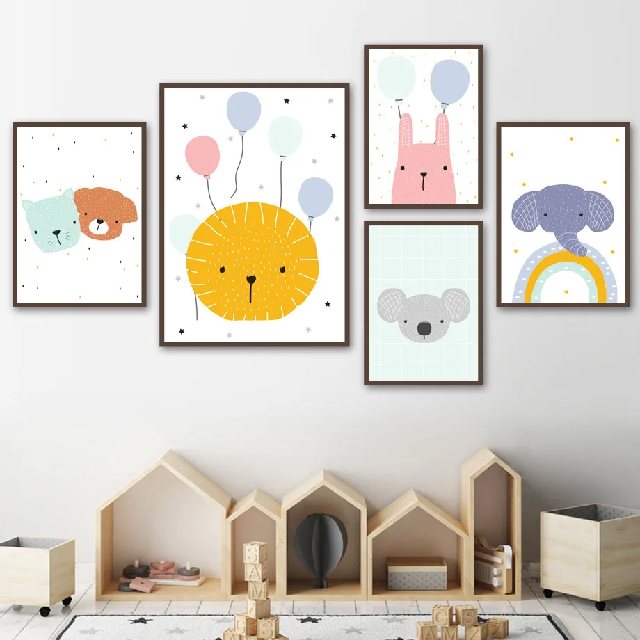 Nordic-Posters-And-Prints-Cartoon-Bear-Rabbit-Koala-Rainbow-Balloon-Wall-Art-Canvas-Painting-Wall-Pictures(2)