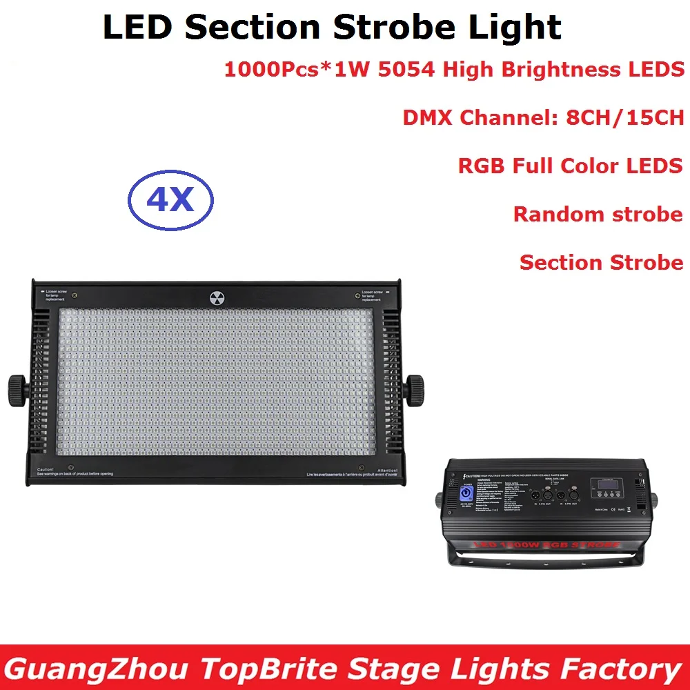 Free Shipping 4 Unit 1000W LED RGB Strobe Light 3 Color Professional