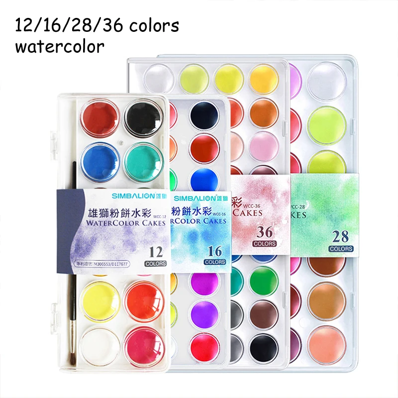 

Taiwan Simbalion 12/16/28/36 Colors Professional Solid Watercolor Paints For Outdoor Painting Pigment Portable Color Art Tools