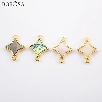 

BOROSA 10Pcs Fashion Star Gild Natural White Shell Abalone Shell Connector Natural Shell Double Charms for Necklace DIY WX1173