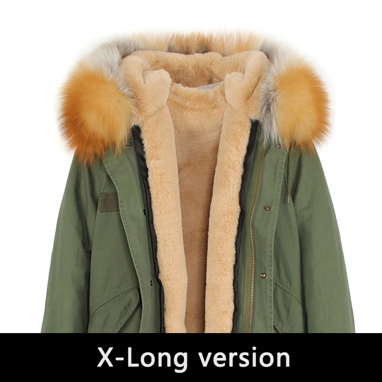 JAZZEVAR Новая парка женская высокая мода X-длинная большой настоящий енот меховой воротник с капюшоном пальто верхняя одежда военная зимняя куртка - Цвет: color 2