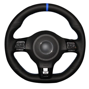 

Black Genuine Leather Car Steering Wheel Cover for Volkswagen Golf 6 GTI MK6 VW Polo GTI Scirocco R Passat CC R-Line 2010