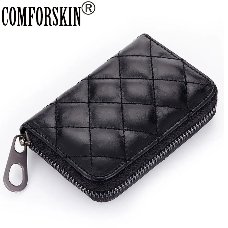 

COMFORSKIN 2018 New Arrivals Premium Genuine Leather Organ Style Zipper Credit Card Holder Universal Card Case Wallet Coin Purse