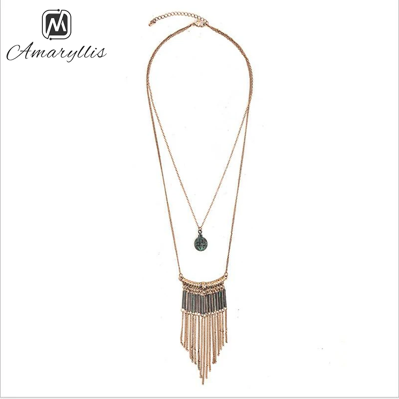 

Amaiyllis Vintage Retro Patina Alloy Bar Tassel Pendant Necklace For Women Bohemia Layer Sweater Chain Necklace Drop Shipping