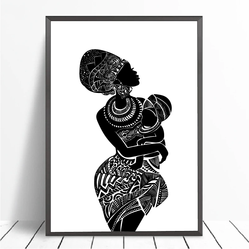Красивая Африканская женщина с детской спальней настенная живопись на холсте Черно-белая Настенная картина плакат Современный принт домашний декор