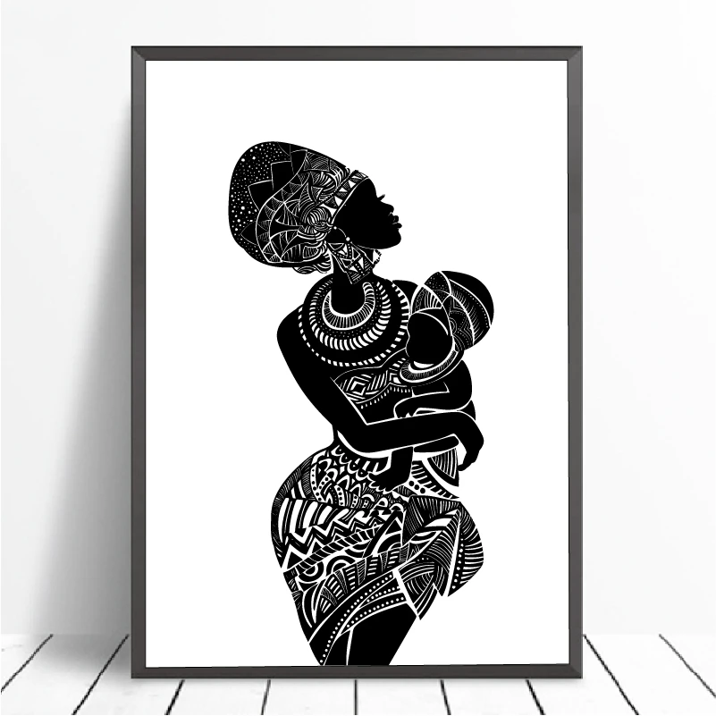 Toile D Art Mural En Noir Et Blanc Belle Femme Africaine Avec Chambre De Bebe Affiche Murale Imprimee Moderne Decor De Maison Aliexpress